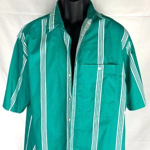 MEN'S GREEN & WHITE STRIPPED BUTTON DOWN,